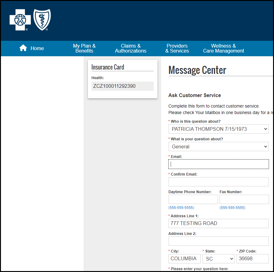 Example of an Ask Customer Service request page Example of an Ask Customer Service request page